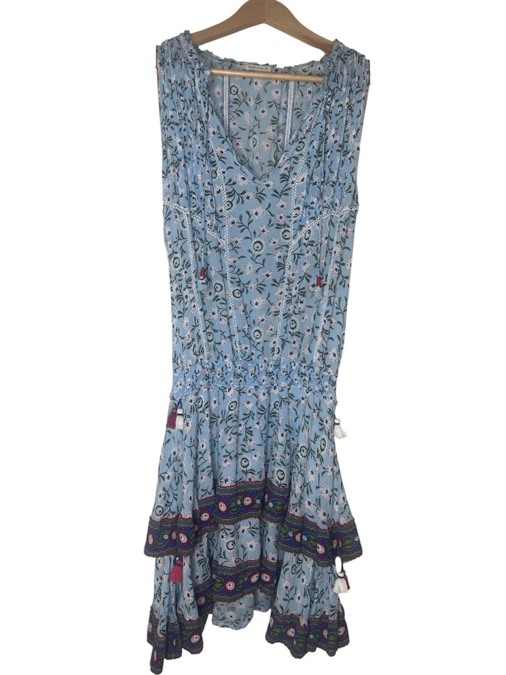 Poupette St Barth Blue Floral Triny Sleeveless Tiered Mini Dress Size XS